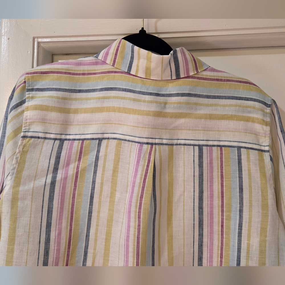 Women's Chico's Multi Stripe Linen Shirt, Size 8 - Picture 10 of 13